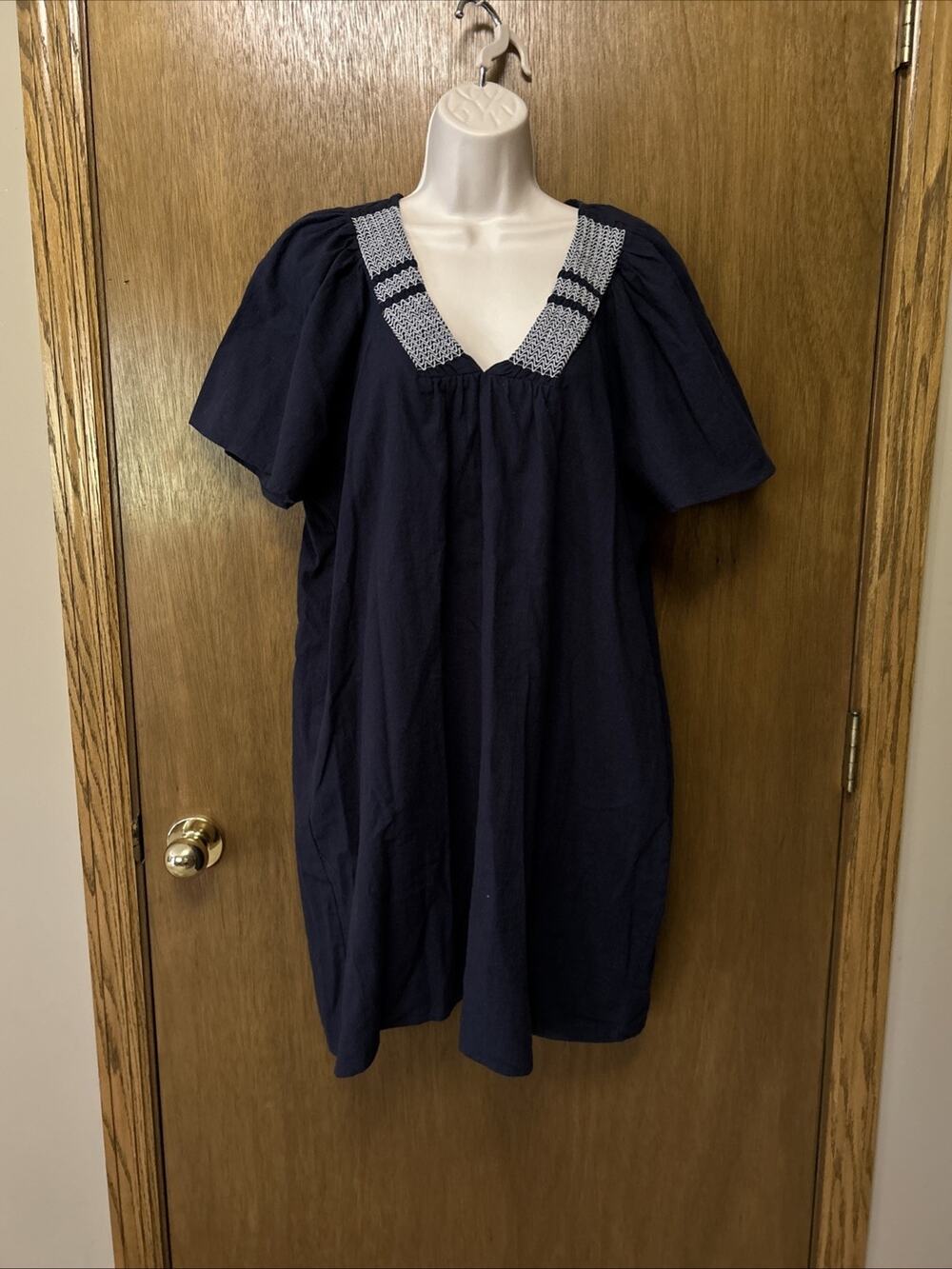 NEW Wishlist size L DRESS Nan Flutter Sleeve A Bushel & a Peck Navy Blue G26
